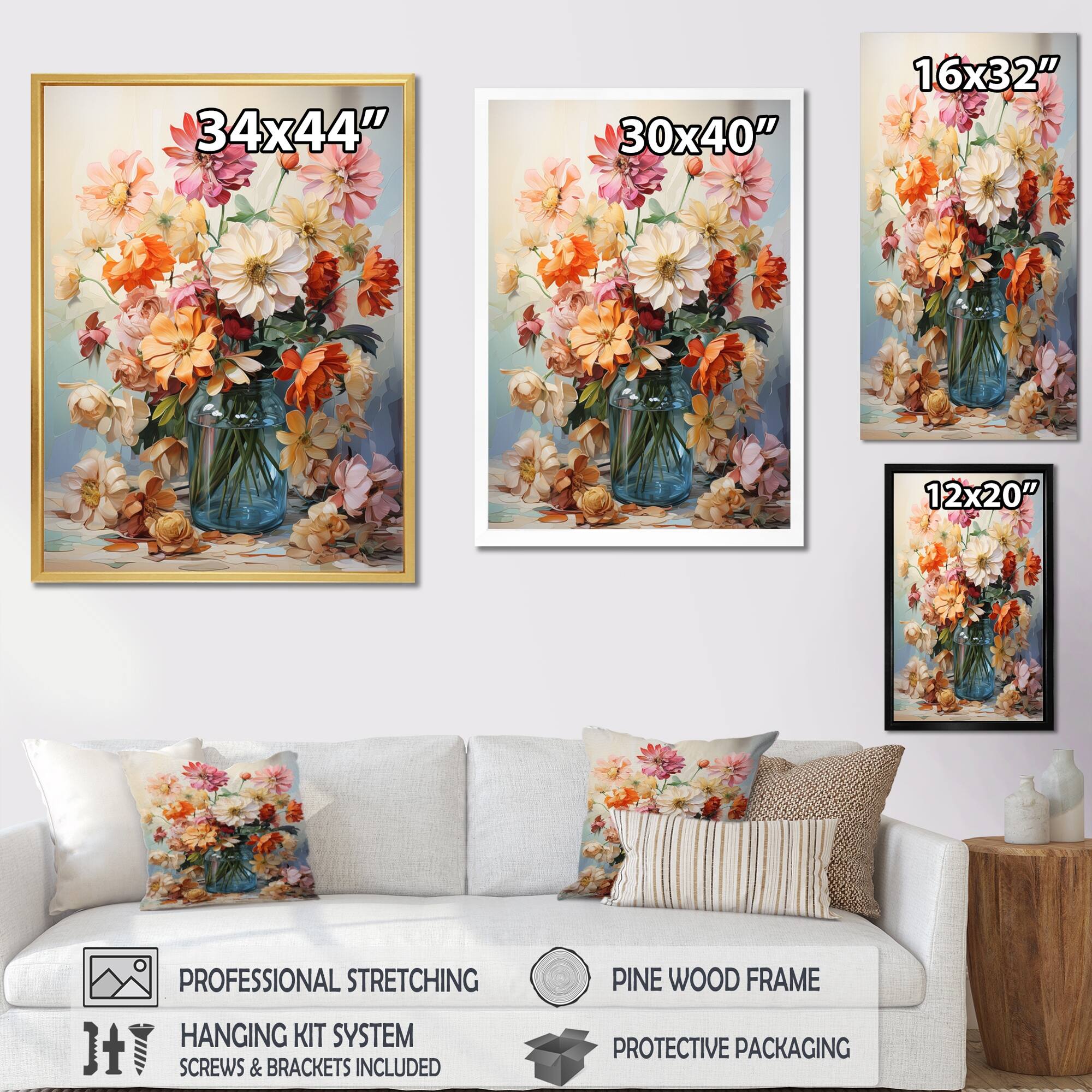 Designart "Colorful Zinnias Romantic Impression II" Zinnias Framed Wall